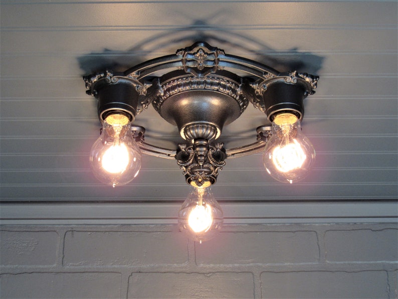 Antique Art Deco Flush Mount Ceiling Light Farmhouse Ceiling Light Decor Three Light 12 Diameter Stunning
