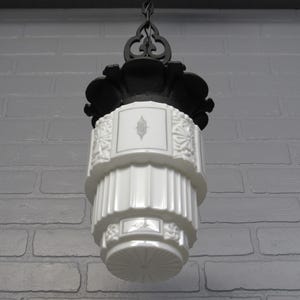 Antique 1920&#39;s Art Deco Sky Scraper Ceiling Light Fixture 34&quot; Long Restored