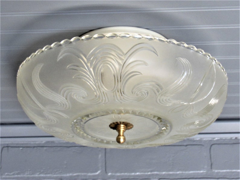 Vintage Art Deco Glass Semi Flush Mount Ceiling Light 5 Etsy