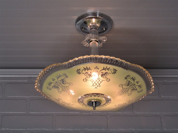 Vintage 1930 S Art Deco Semi Flush Mount Ceiling Light Etsy