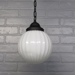 Vintage Retro MCM Pendant Ceiling Light Fixture Orb Glass Shade  20 1/2&quot; Long