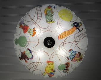 Vintage 1940's Art Deco Retro Clown Light Semi Flush Mount Ceiling Light 7 3/4" Drop