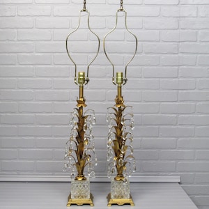Vintage Pair Italian Gold Gilt Table Lamps Hollywood Regency Lamps 38" Tall