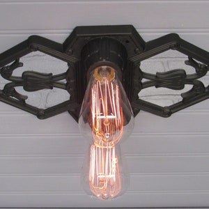 1920&#39;s Vintage Flush Mount Ceiling Light, Matte Black Light,  MARKEL Art Deco Light 2 Light