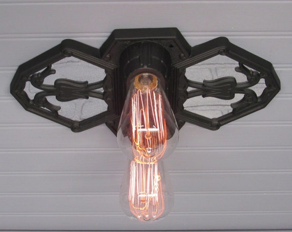1920's Vintage Flush Mount Ceiling Light, Matte Black Light,  MARKEL Art Deco Light 2 Light