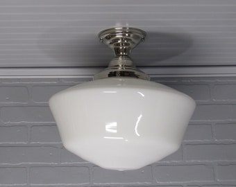 Huge Semi Flush Mount MCM Retro Ceiling Light Fixture,  15" Drop, Retro Kitchen Light, Nickel Mid Century Modern Foyer Light Fixture