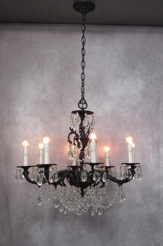 Large Brass and Crystal Chandelier For Sale at 1stDibs