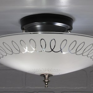 Vintage 1960&#39;s Retro Semi Flush Mount Ceiling Light Glass Shade 7&quot; Long