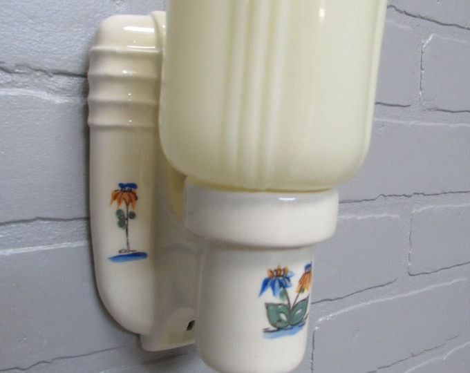 Antique Art Deco Retro Bathroom Wall Sconce Vanity Light Porcelain Farm ...