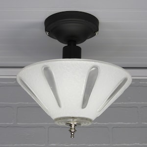 Vintage Art Deco Retro Semi Flush Mount Ceiling Light Fixture Black White Light 10.5&quot; Drop