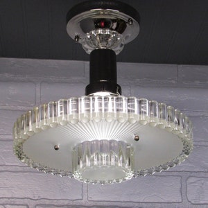 Vintage Art Deco Semi Flush Mount Ceiling Light Nickel 11 Drop