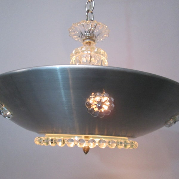 Rare Vintage Antique Ceiling Light Depression Era Retro Art Deco Hanging Ceiling Light Chandelier 25 1/4"" Long