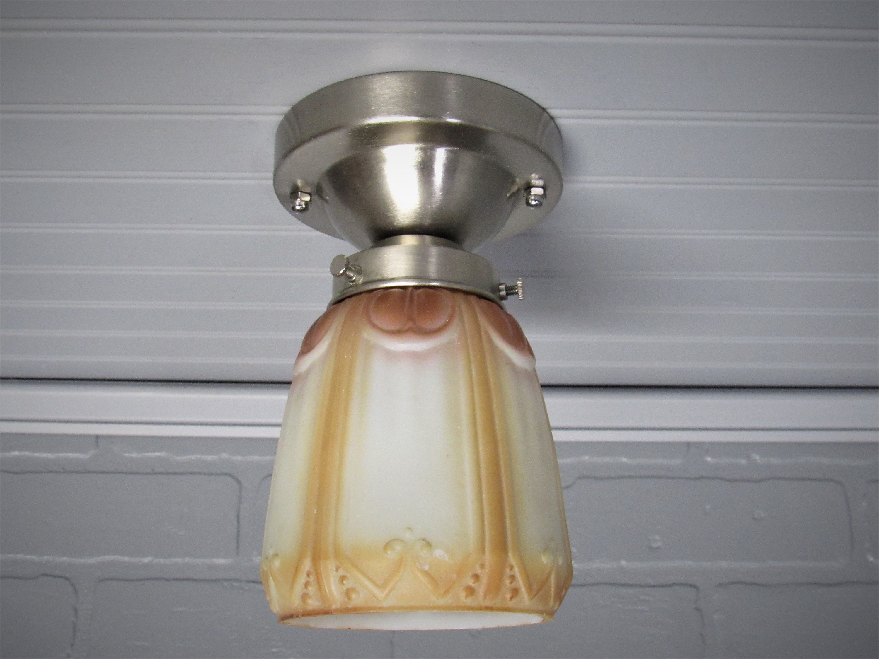 アンティーク　アールデコ Vintage Art Deco Retro Semi Flush Mount Ceiling Light Satin Nickel