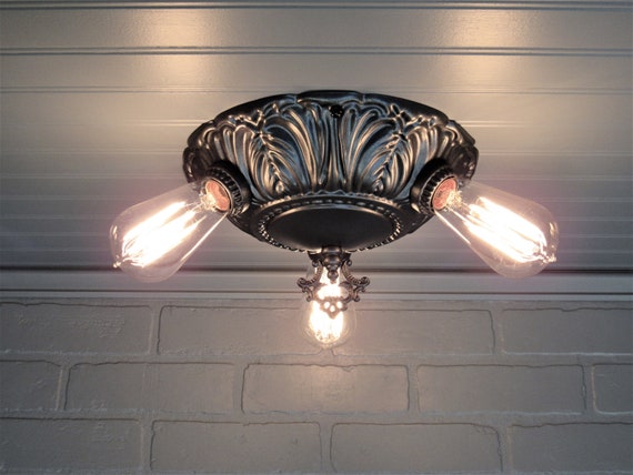Vintage Art Deco Flush Mount Ceiling Light 1920 S Brass Ceiling Light Farmhouse Decor Theater Style Light 9 7 8 Diameter