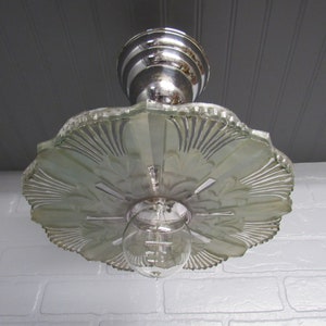 Rare Exquisite Antique Art Deco Ceiling Light with Nickel Fixture and Stunning Shade 9 1/2&quot; Long