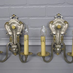 PAIR Vintage 1930&#39;s Craftsman Wall Sconces Restored 10 3/4&quot; Tall Nickel Gothic Sconces