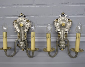 PAIR Vintage 1930's Craftsman Wall Sconces Restored 10 3/4" Tall Nickel Gothic Sconces