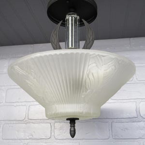 Vintage Art Deco Semi Flush Mount Ceiling Light Fixture Frosted Glass Shade 12&quot; Drop