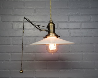 Vintage Milk Glass Pendant Light: 1930s Electric Style Fixture