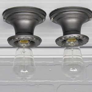 PAIR Vintage Art Deco Flush Mount Ceiling Light, Single Bulb Ceiling Light Fixture, Cast Iron Farmhouse Decor