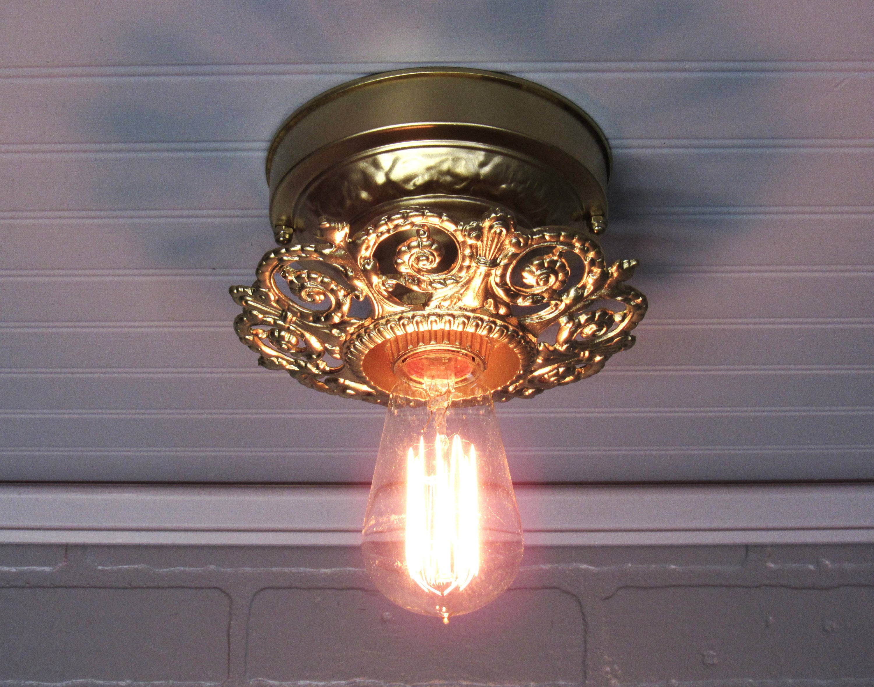 Vintage 1920s art deco flush mount ceiling fixture light restored deals