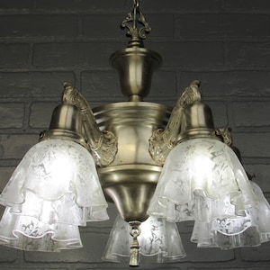 Antique Rare Silver Plate Pan Light Chandelier, 1920&#39;s Restored, 5 Light Chandelier
