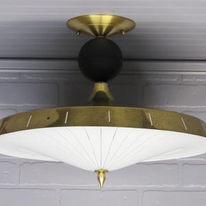 HUGE Vintage 1960&#39;s MCM Retro Semi Flush Mount Ceiling Light Black and Gold 15&quot; Long