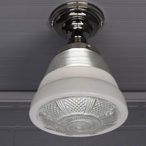Vintage Antique Art Deco Retro Semi Flush Mount Ceiling Light Fixture 1930&#39;s  Kitchen Light 11 1/2&quot; Long