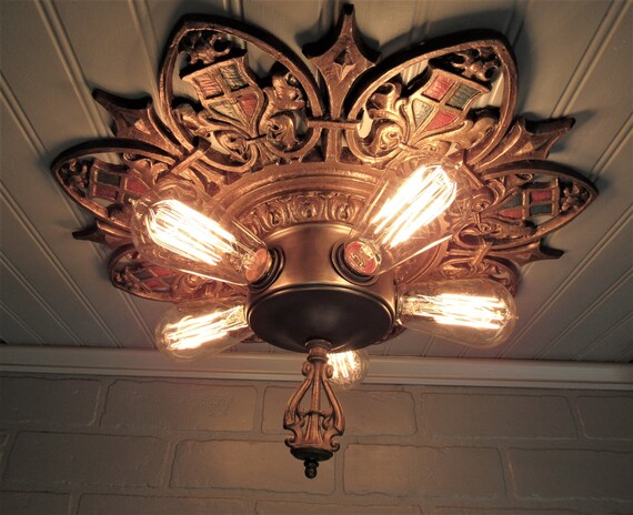 Antique Cast Bronze Gothic Flush Mount Ceiling Light Set Etsy