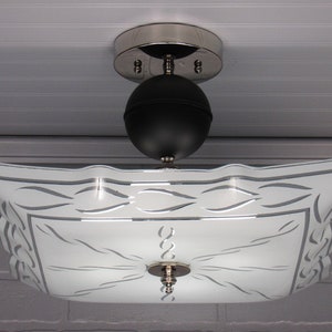 Large Vintage Retro MCM Ceiling Light Semi Flush Mount Ceiling Light Fixture Black and White 12 1/4&quot; long