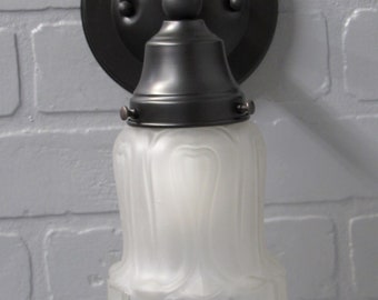 Art Deco Wall Sconce Frosted Heart Shade Matte Black Pale Shade