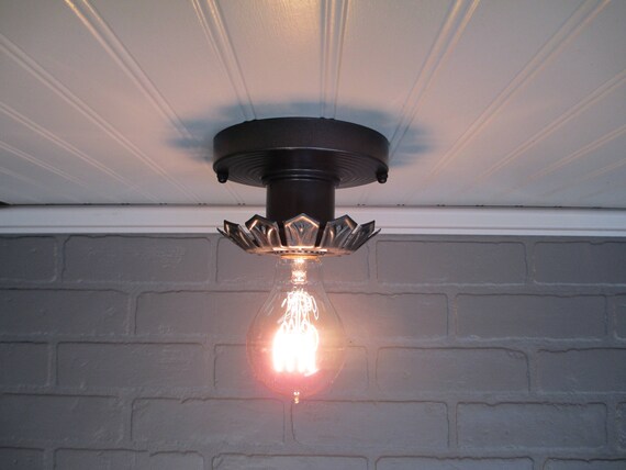 Vintage Art Deco Flush Mount Ceiling Light Farmhouse Decor Image 0