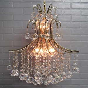 HUGE Vintage Hollywood Regency Lead Crystal Ball Chandelier, 31 1/2&quot; Long Hollywood Glam Decor