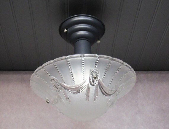 UM13A 塗装済み 3個セット 1930's Art Deco Semi Flush Mount Ceiling Light Three Chain