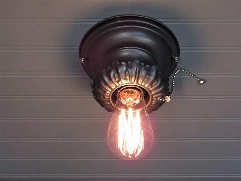 Vintage Farmhouse Art Deco 1930 S Flush Mount Ceiling Light Cast Iron Gray Pull Chain Ceiling Light Single Light Closet Light A
