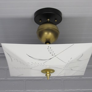 Large Vintage Retro MCM Ceiling Light Semi Flush Mount Ceiling Light Fixture Gold, Black and White 12 1/4&quot; long