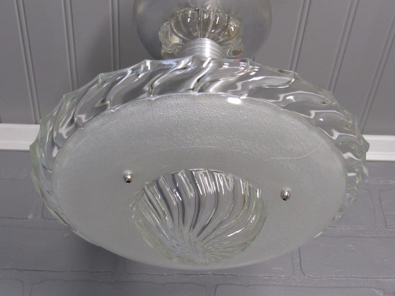 Vintage Art Deco Retro Semi Flush Mount Glass Ceiling Light Fixture Aluminum Light 10 1 8 Drop Length Restored Rewired Usa