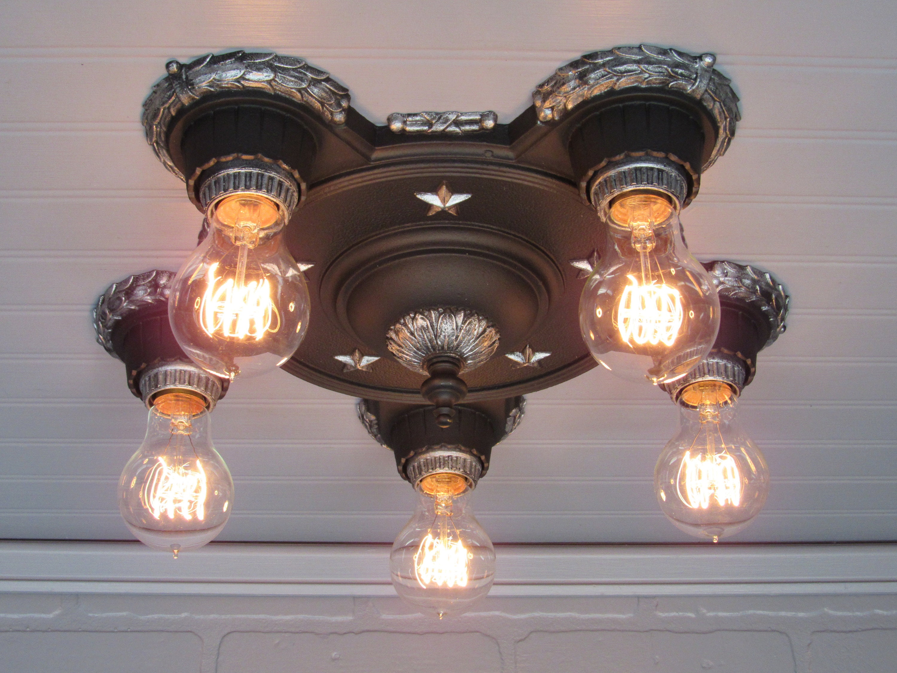 Vintage Antique Flush Mount Art Deco Light Texas Stars Five