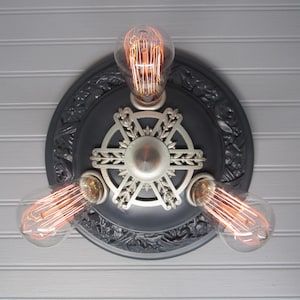 Vintage Flush Mount Ceiling Light 1920&#39;s Art Deco Ceiling Light Farmhouse Decor Blue Gray