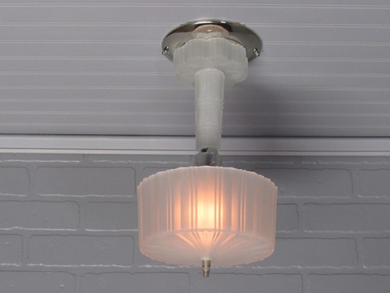 Vintage Art Deco Semi Flush Mount Ceiling Light Frosted Glass