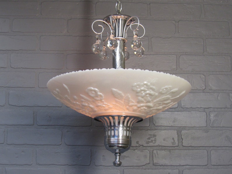 Vintage Rare Art Deco Ceiling Light Chandelier Carnival Glass Etsy