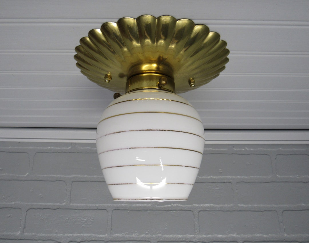 Vintage MCM Retro Semi Flush Mount Ceiling Light With Milk - Etsy