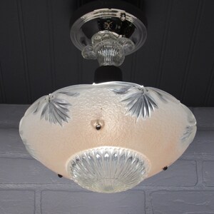 Vintage Art Deco Semi Flush Mount Light Nickel 12.5&quot; Drop (Length) Pink Glass Shade