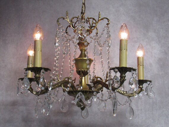Vintage Antique Spanish Brass Chandelier Gold Empire Chandelier