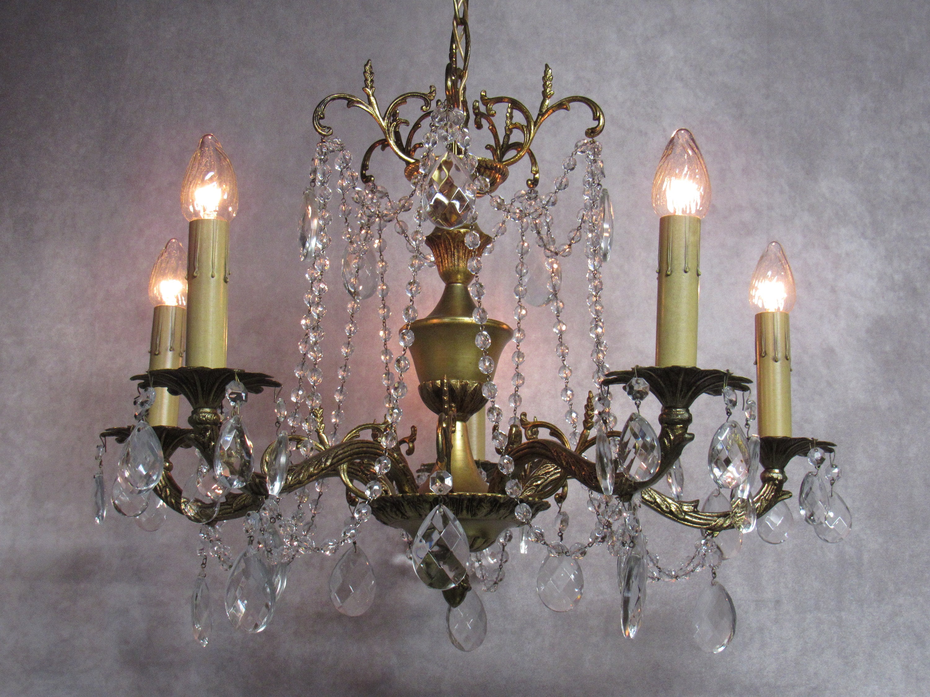 Vintage Antique Spanish Brass Chandelier Gold Empire Chandelier