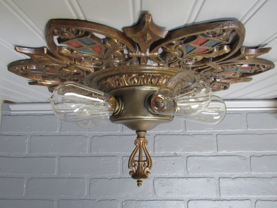 Antique Cast Bronze Gothic Flush Mount Ceiling Light Set Etsy