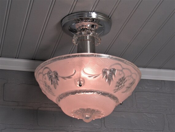 Vintage Art Deco Semi Flush Mount Ceiling Light Fixture Chrome Etsy