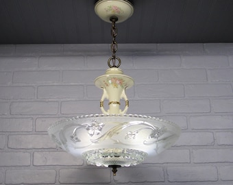 1930's Vintage Antique Art Deco Ceiling Light PORCELIER Porcelain Light Fixture 32" Long