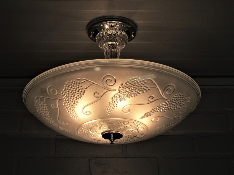 Vintage 1930 S Art Deco Semi Flush Mount Ceiling Light Etsy