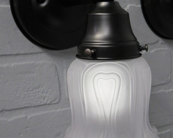 Art Deco Wall Sconce Frosted Heart Shade Matte Black Pale Lavender Shade